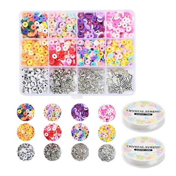 1 sett DIY smykkelagingssett inkludert skive flate runde polymerleireperler sinklegeringslåser jernringer