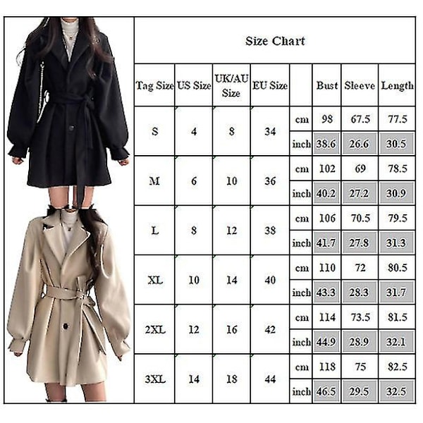 Kvinnors Casual Trenchcoat Varm Overcoat Vinter Lång Jacka Ytterkläder Apricot XL