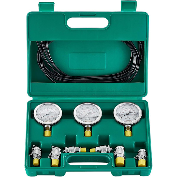 Trycktestkit, 250/400/600 bar, 3 Mätare 6 Testkopplingar 3 Testslangar, Grävmaskin Hydraulisk Testmätare Set med Bärbar Väska
