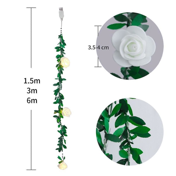 40 LED lyskæde blomster fe lys blomsterlanterne USB batteridrevet guirlande bryllupsdekoration vinstok lys til valentinsdag fest White Box 1.5m 10led