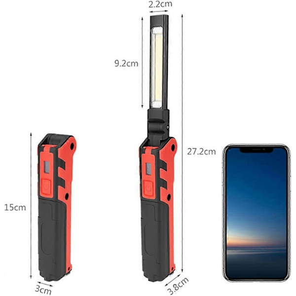 Laddningsbar magnetisk LED-ficklampa - Flexibel inspektionslampa - Automatisk hopfällbar USB-ficklampa utan sladd