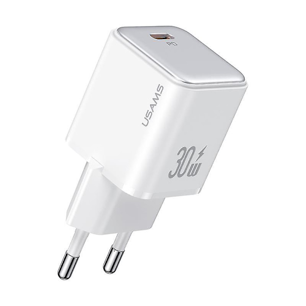 PD 30W Enkel Port Elektroplettert Laderadapter Mini Bærbar Vegglader (EU-plugg) White