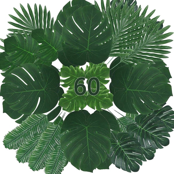 Falska löv 60 st konstgjorda blad Tropiska palmblad Monstera blad