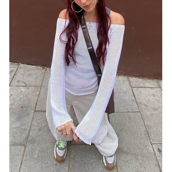 Dame Hul Ud Hæklet Strik Trøje Crop Tops Langærmet Trøje Cropped Style 24 S