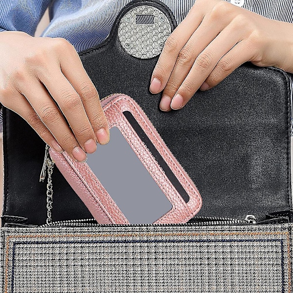 Organ Zipper Bankkortveske, Nøkkelveske i Skinn pink
