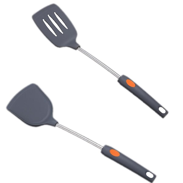 Silikone Køkkenredskabssæt, 2 stk. Køkken Must Haves Rustfrit Stål Håndtag Madlavningsredskaber, grå Spatel * Grå Ske a
