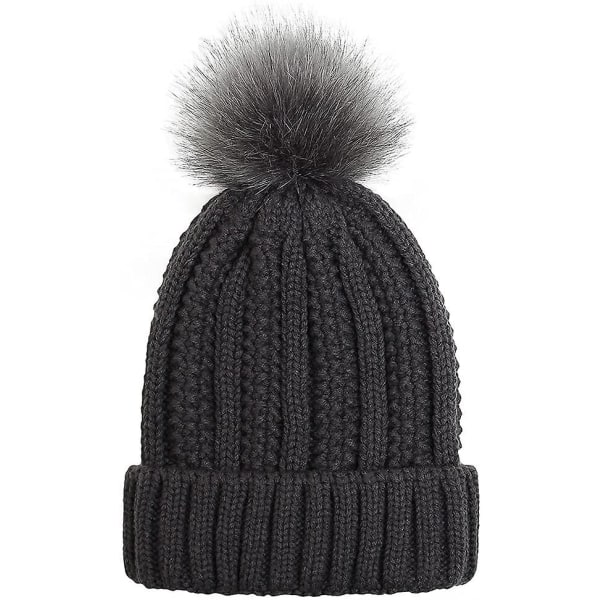 Vintermössa för kvinnor, tjock fleece, fuskpäls, pom pom, bobble-mössa