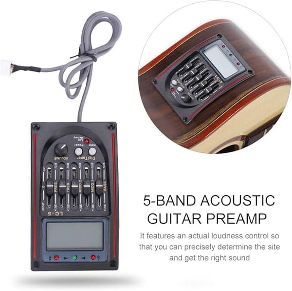 Gitarrpickup, 5-bands förförstärkare EQ LC-5 Equalizer Tuner Piezo Pickup för akustiska gitarrer
