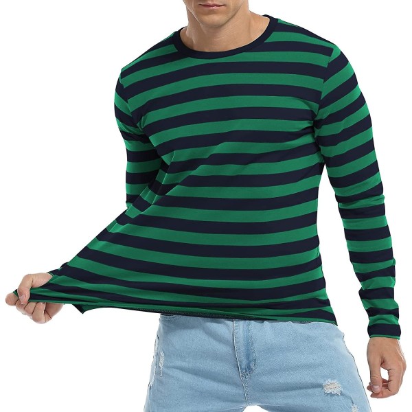 Amazon Brand - Herr T-shirt med rund halsringning i randigt bomullsspandex, långärmad, casual