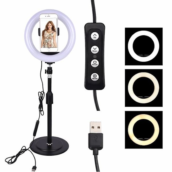 Selfie Flash Ring Light Mobiltelefonhållare LED-kameramontering Lång arm USB-stativ