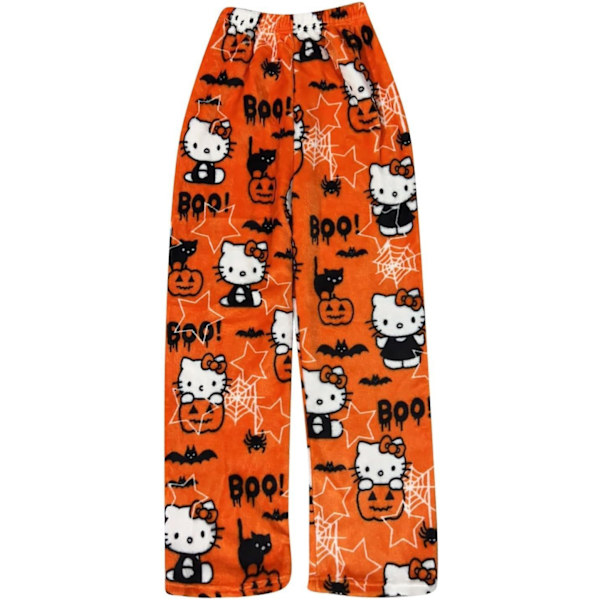 Pyjamabyxor för kvinnor, fluffiga kattpyjamasbyxor, söta anime-flanellpyjamas, bekväma loungebyxor orange L