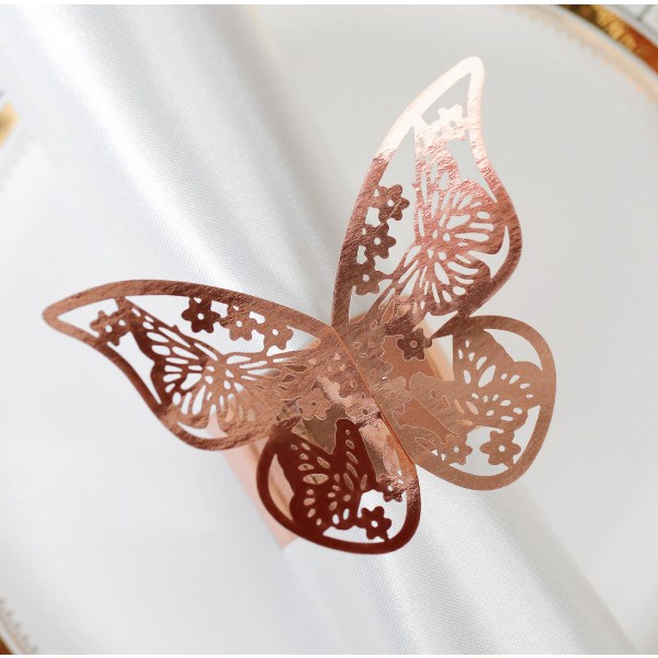100 stk. Premium Serviettringer Laserkuttet Foliepapir Serviett Holder For Bryllupsfest Middagsbord Dekor, Spesielle Arrangementer Og Catering Tjenester (rose Gull)