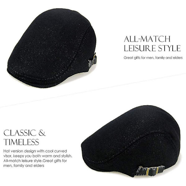 Flat Beret Lue for Menn Justerbar Flat Hatt Høst Vinter
