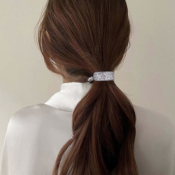 Boho Krystall Rektangel Hårstrikk Glitrende Rhinestone Hår Mansjett Tau Strikk Sølv Silver