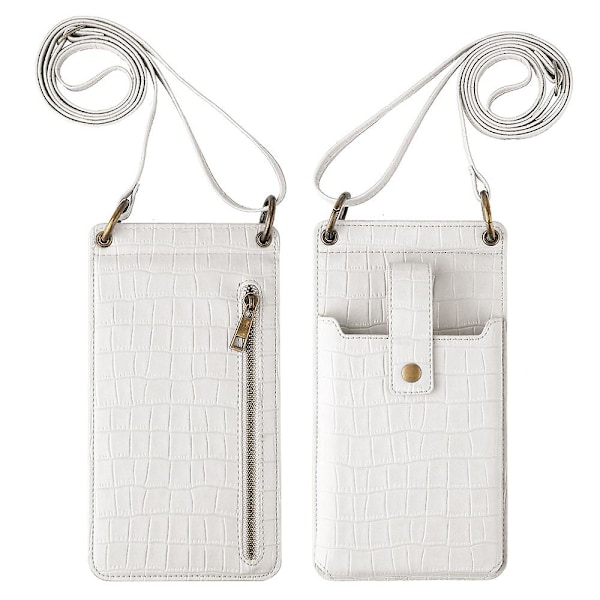 PU-läder Crossbody Mobiltelefonväska för Kvinnor, Plånbok med Kreditkortsfack och Spegel, Passar de Flesta Smartphones