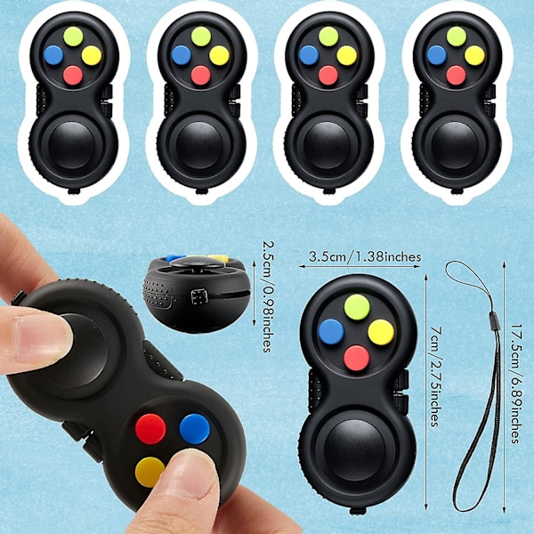 4 stycken Fidget Game Controller-plattor, Nyckelringsfidget för vuxna och tonåringar, Mini Handhållen Cam Fidget Pad Cube Ångest- och Stressreducerande Sinnesleksak med 8