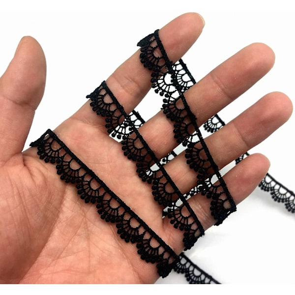 Virkatut pitsinauhat DIY askartelunauha 1/2' X 5 jaardia, kampasimpukkareuna ompeluun, lahjojen paketointiin ja morsiamen hääkoristeisiin (musta)