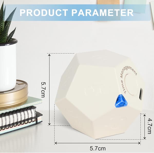 Cube Timer, Desktop Rotasjon Pomodoro Timer, Oppladbar Vibrasjons Produktivitetstimer, 12-Sidet Tidsstyring white( )