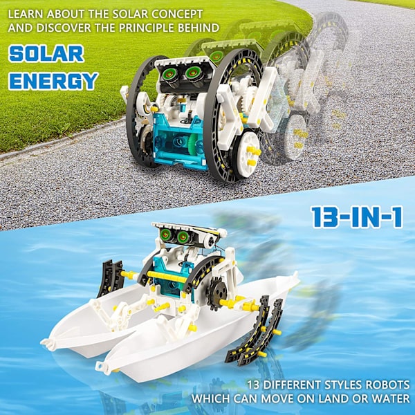 13-i-1 solrobot-byggsats leksaker presenter till barn 8 9 10 11 12 13 år gamla, DIY monterad byggsten bil leksak födelsedag för barn pojkar flickor