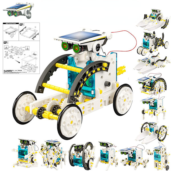 13-i-1 solrobot-byggsats leksaker presenter till barn 8 9 10 11 12 13 år gamla, DIY monterad byggsten bil leksak födelsedag för barn pojkar flickor