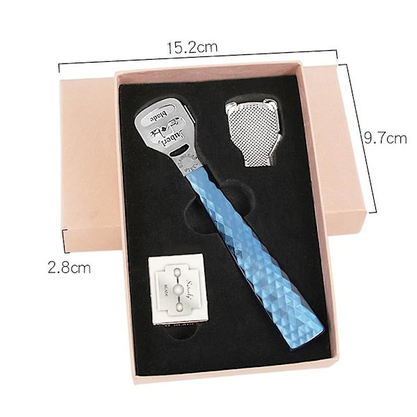 Ruostumattomasta teräksestä valmistettu muunneltava jalkaraspi- ja raspisetti, pedikyyri työkalu kovettumien poistaja jalkojen kuorinta Blue Dead Skin Planer Set Compact Case