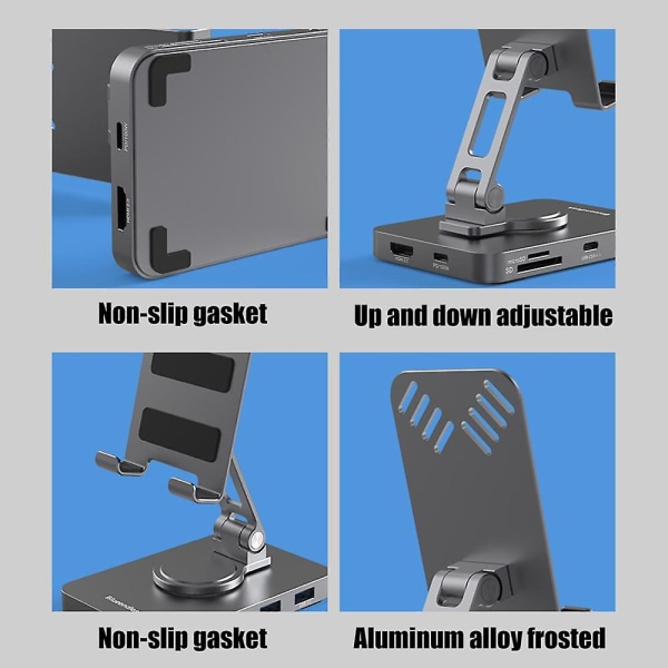 10-i-1 Dockningsstation Tablet Stativ Multi-Angle Justerbar Mobiltelefon Hållare Hub Adapter