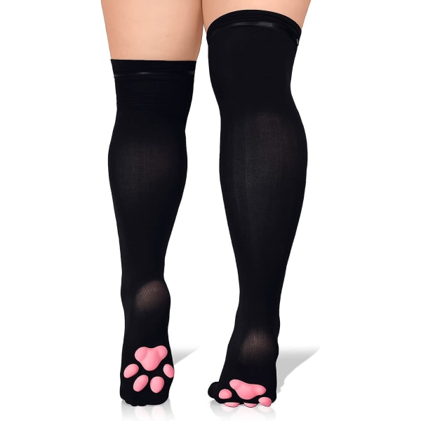 Plus Size Thigh High Cosplay 3d Paw Pad Silicone Kitten Over The Knee Silk Black pink L