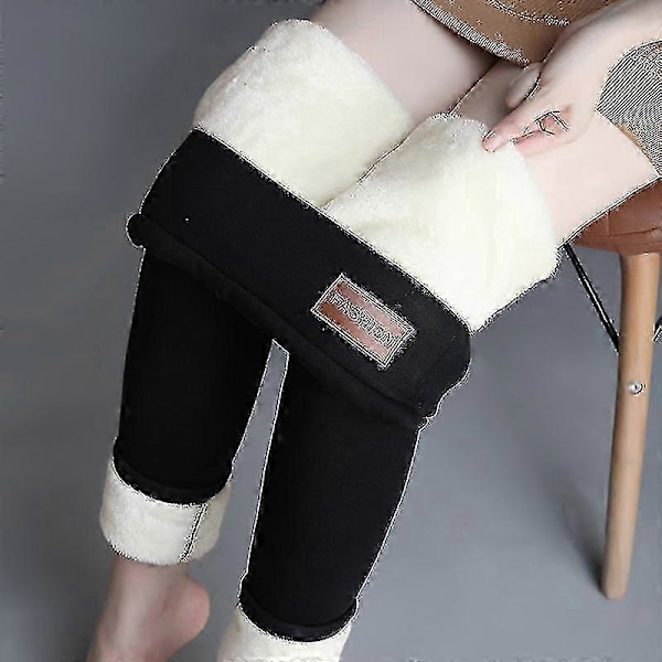 Vinter Sherpa Fleeceforet Leggings for Kvinner, Høy Midje Elastisk Tykk Kashmir Leggings Pluss Varme Termiske Bukser black 2XL