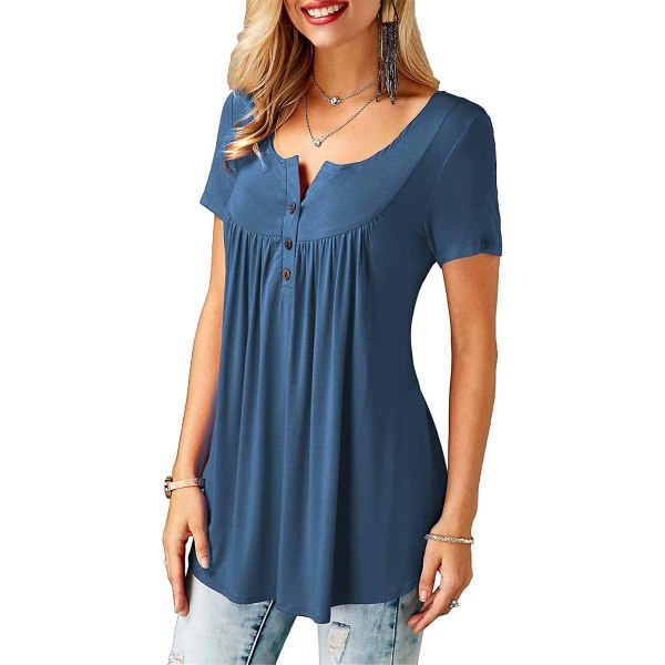 Naisten puserot röyhelöillä, löysä napitus, tunikat naisille Navy Blue A XL