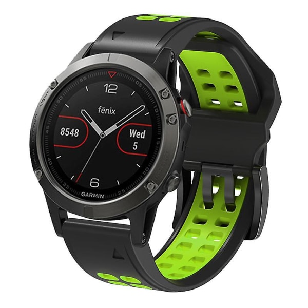 Blød silikone udskiftningsurrem til Garmin Fenix 7X / 6X / 5X, med spænde i rustfrit stål Black  Green