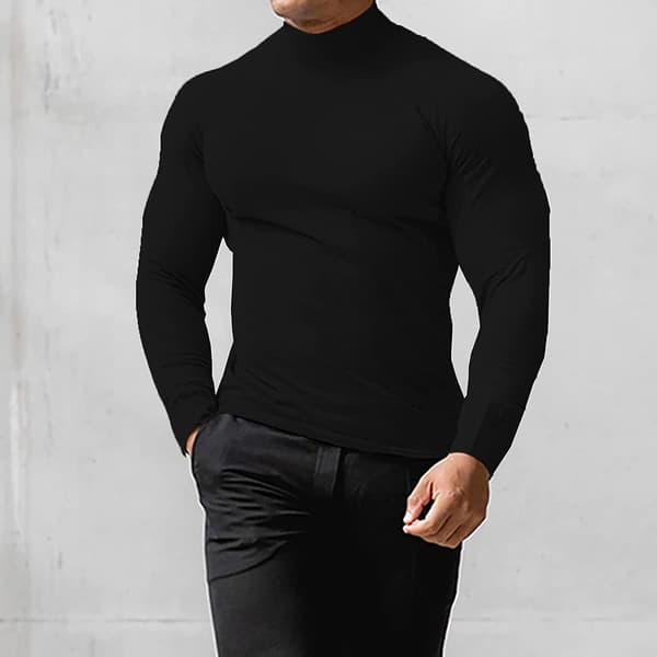 Herrtröjor med polokrage, slim fit, pullovertröjor med rullkrage, casual långärmade