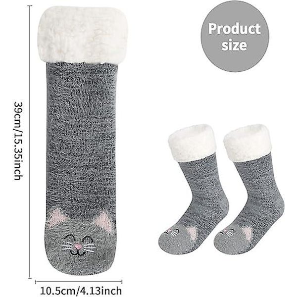 Fleece halkfria golvstrumpor, fleece halkfria golvtofflor, dammstrumpor med mjuk fleece, söta kattungestrumpor