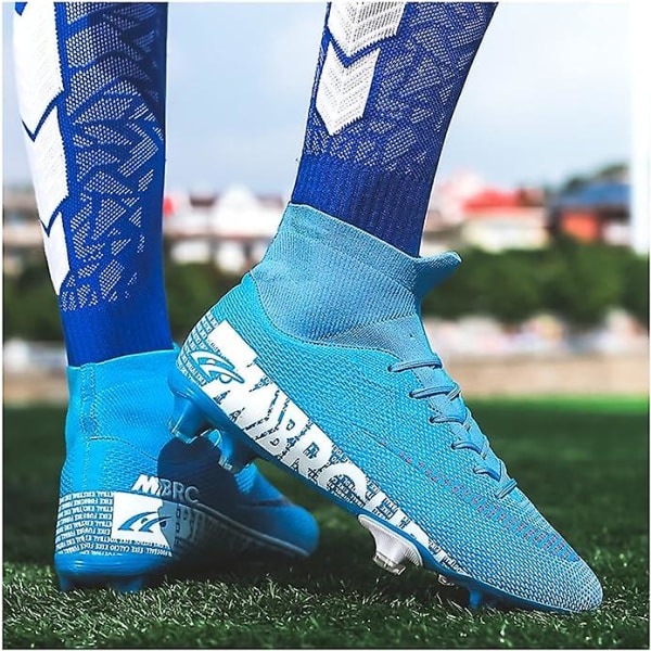 Fotbollsskor Barn, High-Top Fotbollsskor Pojkar Flickor, Andningsbara Fotbollsskor Med Dobbar EU38 blue