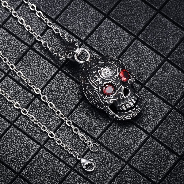 Hollow Skeleton Gothic Skull Pendant Rostfritt Stål Halsband För Acsergery Men W. Red Gift