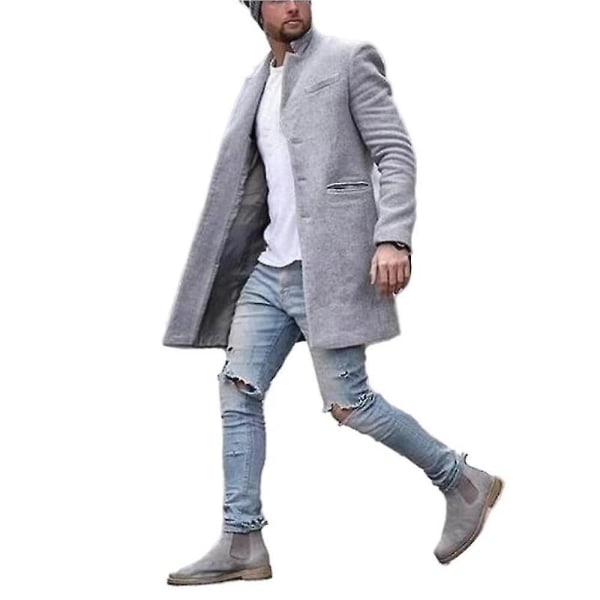Herre Vinter Uld Trenchcoat Overtøj Casual Formel Frakke Langærmet Jakke Grey M