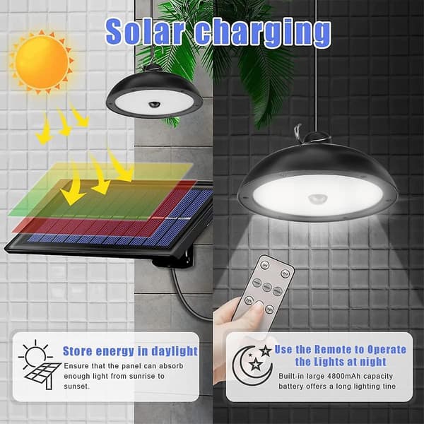 Solar Skurlys med Fjernkontroll. 78 LED Solar Hengelampe. 4 Lysmoduser