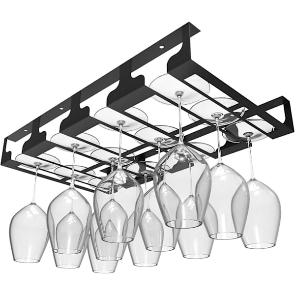 Vinglasstativ - Under Skab Vinglasholder Glas Opbevaringsbøjle Metal Hængende Organizer Til Bar Køkken 4 Rækker Sort