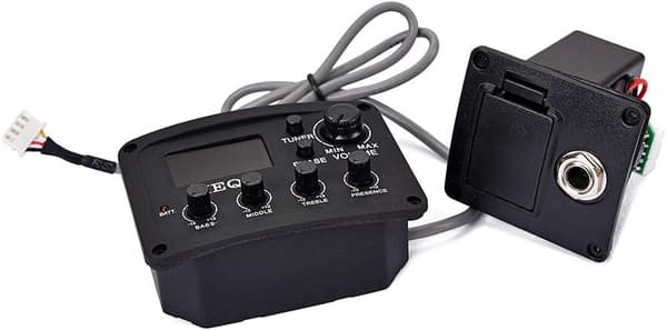 Gitarr HEQ-4 4-bands EQ Equalizer Förförstärkare Amplifier Kromatisk Stämmare Piezo Pickup för Akustiska Gitarer Svart