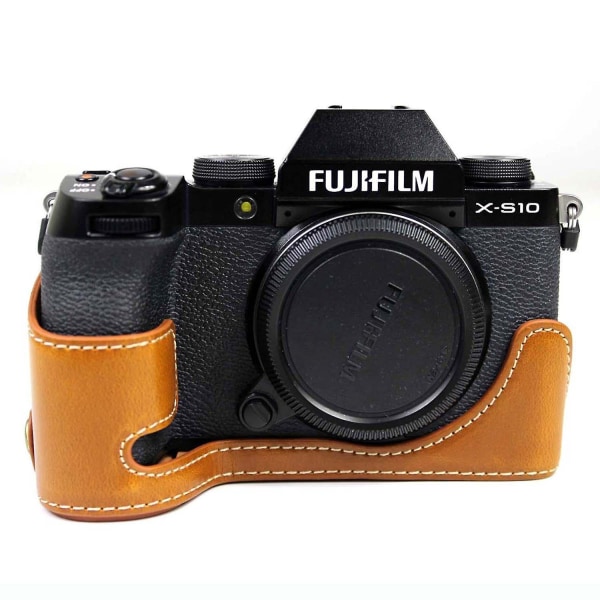 PU-läderkamera halvfodral case med batteriöppning för Fujifilm X - S10 Brown