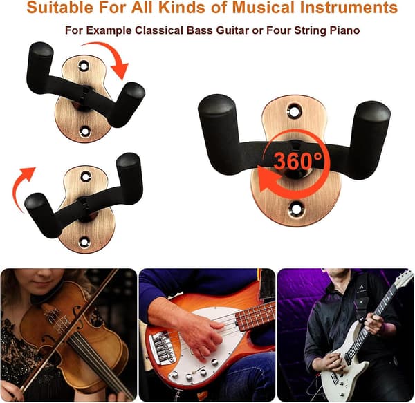 3-pack metallgitarrväggfäste med skyddande svamp, lämplig för bas, gitarr, banjo, ukulele - röd brons