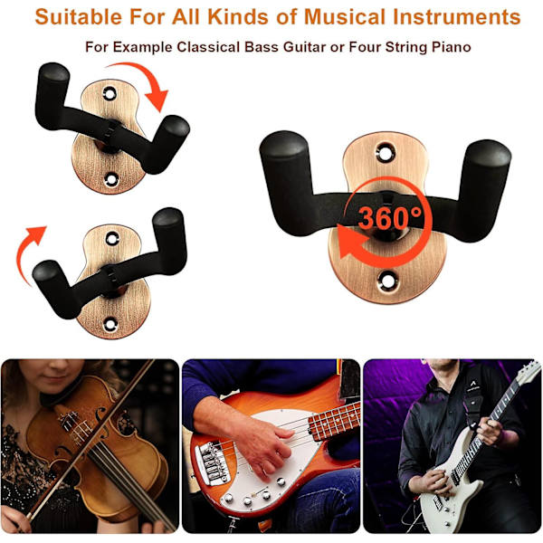 3 Pakning Metall Gitar Veggfeste Stativ Med Beskyttende Svamp, Passer For Bass, Gitar, Banjo, Ukulele - Rød Bronse