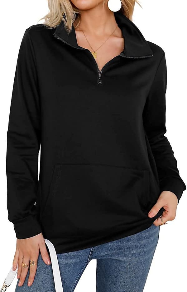 Dame Varm Langærmet Sweatshirt Quarter Zip Pullover Tunika Toppe Med Lommer