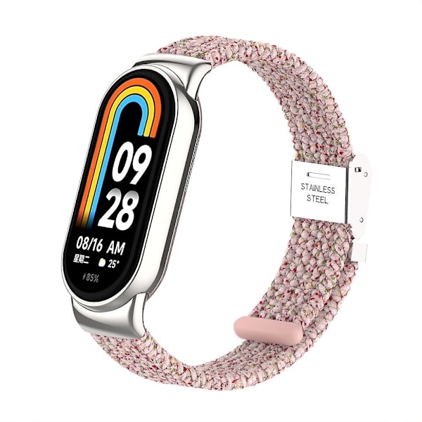 För Xiaomi Smart Band 8 flätad nylon klockarmband justerbart spänne elastiskt armband Bright Pink