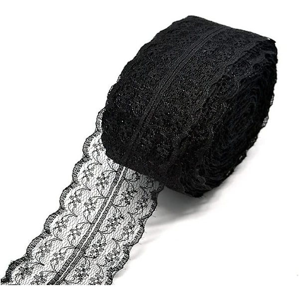 Vacker 4,5 cm 10 meter retro broderad spetsband DIY hantverk sömnad dekor svart
