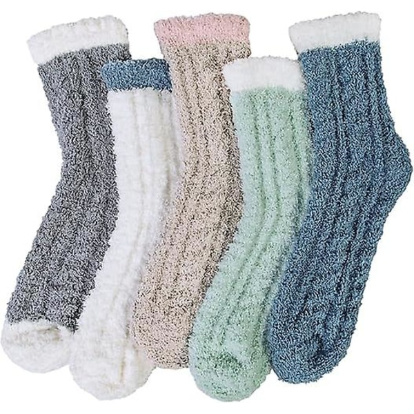 5 Par Damsockor Fuzzy - Mysiga, Mjuka, Fluffiga, Söta Katt-Vintervarma Toffelsockor, Julklappstips