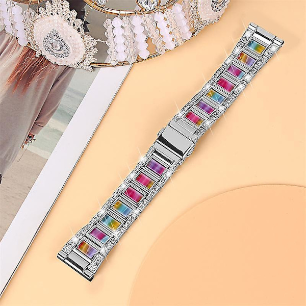 Urrem i rustfrit stål og resin til Huawei Watch GT 2 42mm/Watch 2/Honor Magic Watch 2 42mm Silver Colorful
