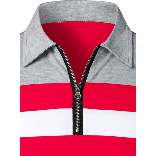 Herr Casual långärmade pikétröjor Kontrastfärg Patchwork T-shirt i bomull Red 3XL