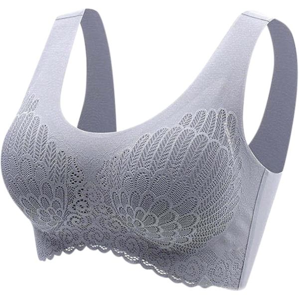Sport-BH för kvinnor, ryggstängning sömlös trådlös plus size bygelstöd stort byst BH högstöd BH Gray XL