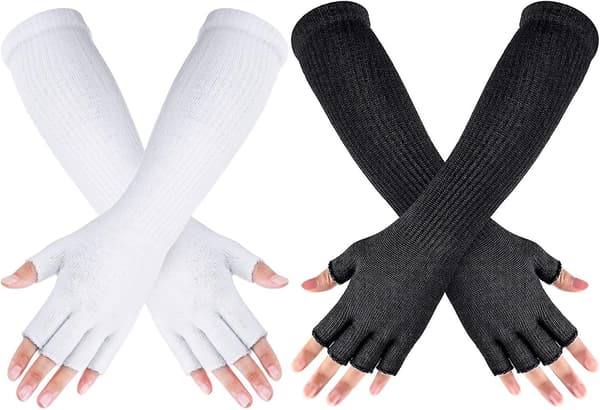 2 Par Vinter Fingerlösa Vantar Långa Termiska Stickade Vantar Elastiska Arm