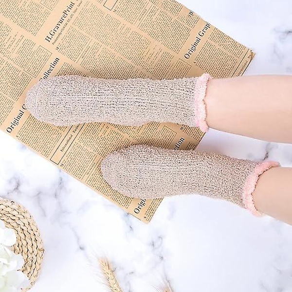 5 Par Damsockor Fuzzy - Mysiga, Mjuka, Fluffiga, Söta Katt-Vintervarma Toffelsockor, Julklappstips
